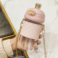 Λεπτή premium φορητή φιάλη νερού sippy cup cross-body γυαλί χαριτωμένο φλιτζάνι νερό με καπάκι και άχυρο